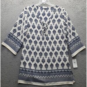 J. Valdi Venetian Tunic Swim Cover-Up Womens XL Multi Damask Slit Lace Up Front